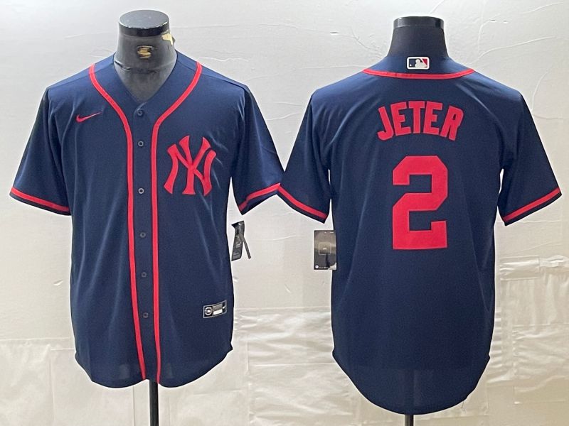 Men New York Yankees #2 Jeter Blue Third generation joint name Nike 2024 MLB Jersey style 1